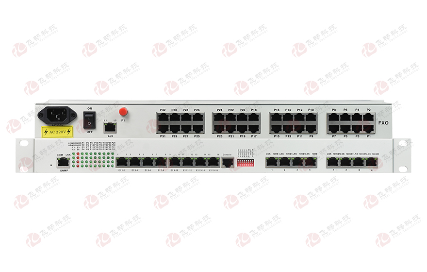 飛暢科技-32路電話+16E1+4FE+4GE+2路數(shù)據(jù)+SNMP+console（19英寸，物理隔離）電話光端機