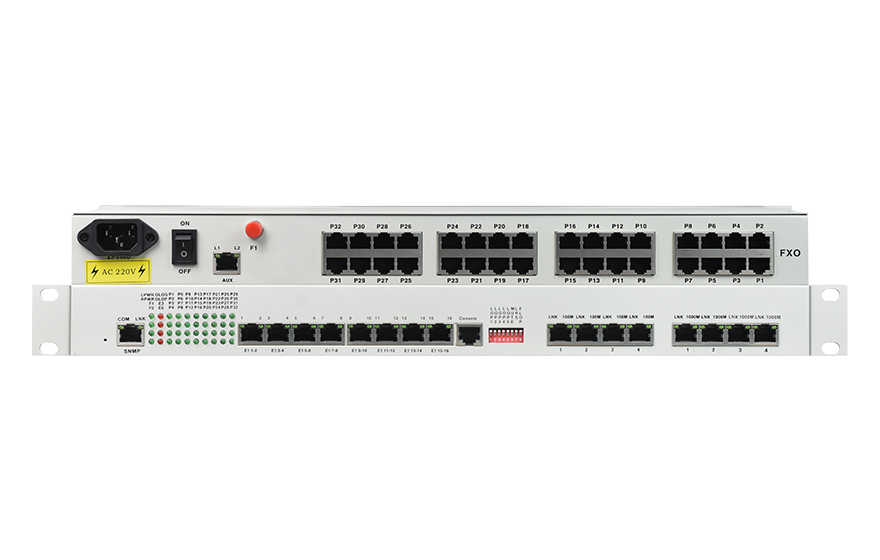 飛暢科技-32路電話+16E1+4FE+4GE+2路數(shù)據(jù)+SNMP+console（19英寸，物理隔離）電話光端機